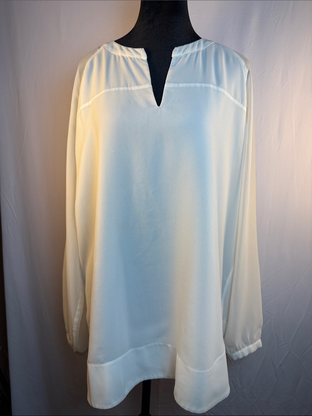 CAbi Cream Split-Neck Long Sleeve Blouse